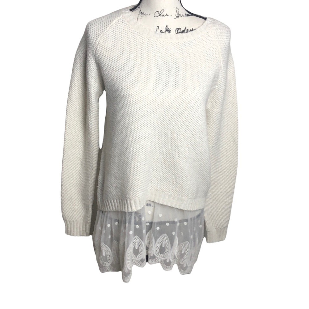 Raga Ivory Lace Scalloped Hem Sweater Size XS